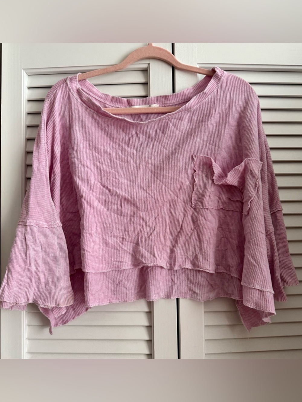 Altar'd State Light Pink Ruffled Cropped Top